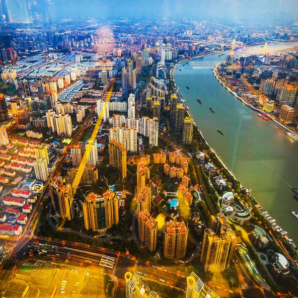 Shanghai Hina April 2019 Top View Evening Shanghai Skyscraper Window — Stock Photo, Image