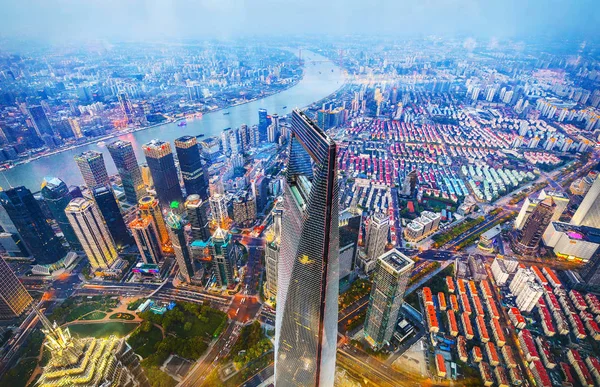 Shanghai Hina April 2019 Top View Evening Shanghai Skyscraper Window — Stock Photo, Image