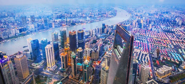 Shanghai Hina April 2019 Top View Evening Shanghai Skyscraper Window — Stock Photo, Image