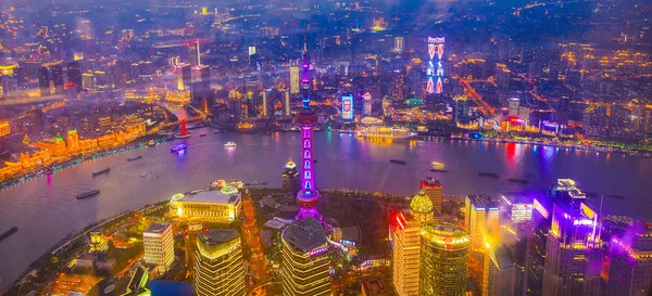 Shanghai Hina April 2019 Top View Evening Shanghai Skyscraper Window — Stock Photo, Image