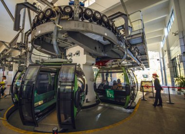 SHANGHAI, HINA - APRIL 03, 2019: Cable car in Yellow Mountains Huangshan, Anhui Province in China.
