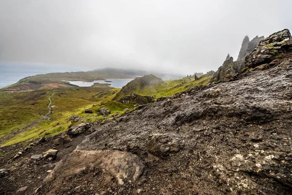 Starý Muž Storr Ostrově Skye Skotsku Horská Krajina Mlhavé Mraky — Stock fotografie