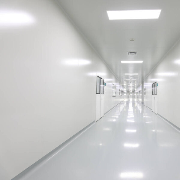 Tunnel white corridor of laboratory.