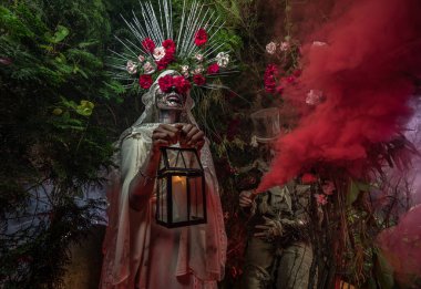 Santa Muerte 'nin muhteşem stili - Kutsal Ölüm - modern dini tarikat. Sanat Peri Masalı Fotoğrafı.