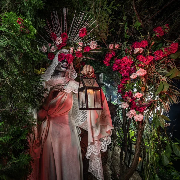 Fabulosa estilização de Santa Muerte - Santa Morte - culto religioso moderno. Conceito Arte conto de fadas foto . — Fotografia de Stock