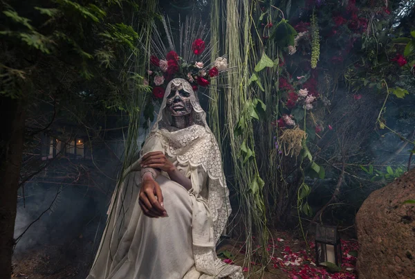 Santa Muerte 'nin muhteşem stili - Kutsal Ölüm - modern dini tarikat. Sanat Peri Masalı Fotoğrafı. — Stok fotoğraf