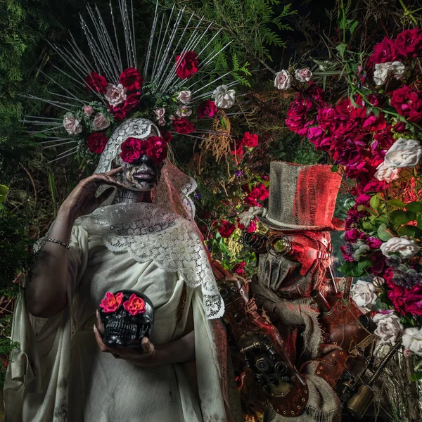 Fantastisk stilisering av Santa Muerte - Helig död - modern religiös kult. Begreppet konst saga foto. — Stockfoto
