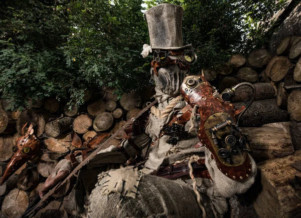 Personaggio futuristico cyborg stalker. Fotografia d'arte in stile steampunk. — Foto Stock