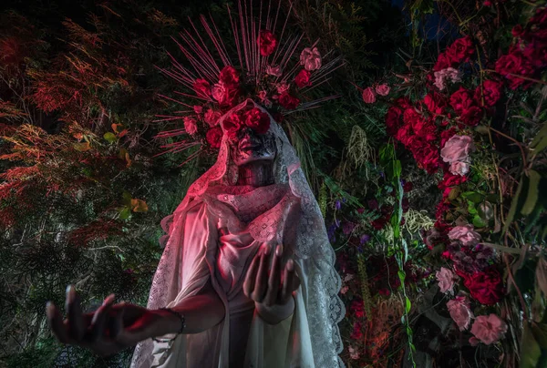 Fabulosa estilização de Santa Muerte - Santa Morte - culto religioso moderno. Conceito Arte conto de fadas foto . — Fotografia de Stock