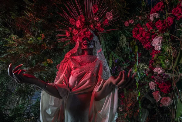 Fabulosa estilização de Santa Muerte - Santa Morte - culto religioso moderno. Conceito Arte conto de fadas foto . — Fotografia de Stock