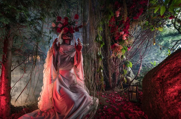 Fabulosa estilização de Santa Muerte - Santa Morte - culto religioso moderno. Conceito Arte conto de fadas foto . — Fotografia de Stock