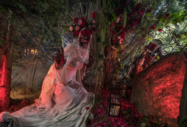 Fabulosa estilização de Santa Muerte - Santa Morte - culto religioso moderno. Conceito Arte conto de fadas foto . — Fotografia de Stock