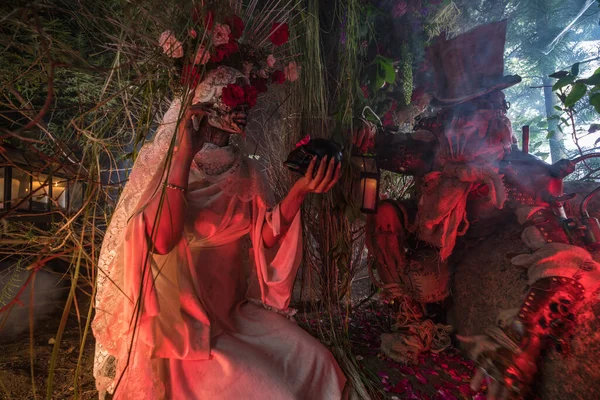 Fabulosa estilização de Santa Muerte - Santa Morte - culto religioso moderno. Conceito Arte conto de fadas foto . — Fotografia de Stock