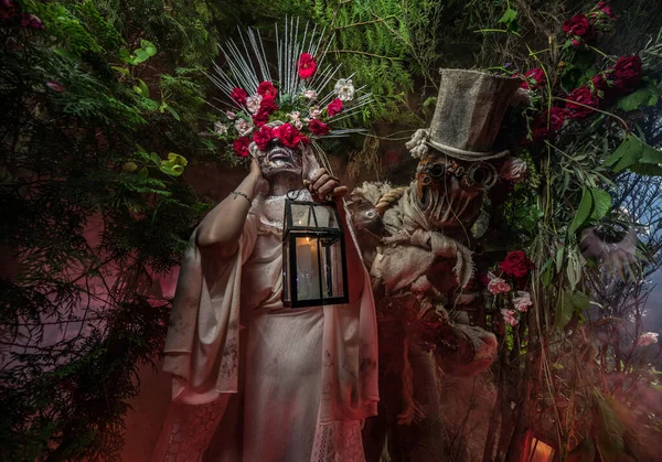 Fabelhafte Stilisierung von Santa Muerte - Heiliger Tod - moderner religiöser Kult. Konzeptkunst Märchenfoto. — Stockfoto