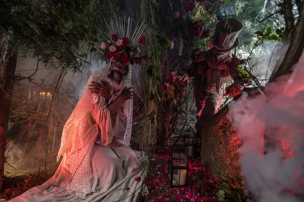 Fabulosa estilização de Santa Muerte - Santa Morte - culto religioso moderno. Conceito Arte conto de fadas foto . — Fotografia de Stock