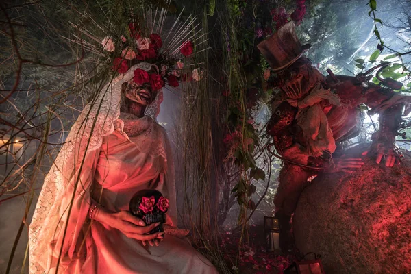 Fabulosa estilização de Santa Muerte - Santa Morte - culto religioso moderno. Conceito Arte conto de fadas foto . — Fotografia de Stock