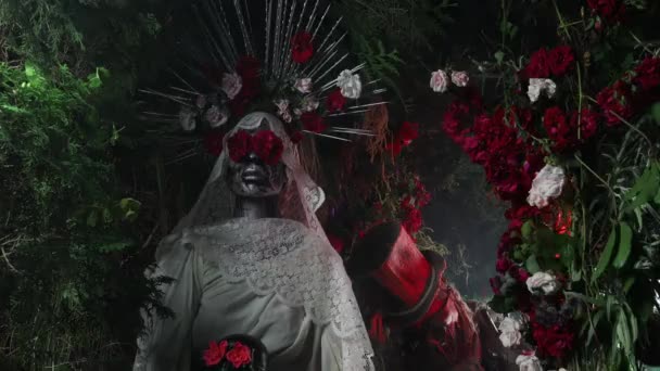 Fabulous stylization of Santa Muerte - Holy Death - modern religious cult. Concept Art fairy tale 4K footage. — Stock Video