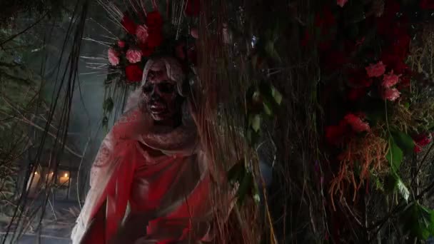 Fabulous stylization of Santa Muerte - Holy Death - modern religious cult. Concept Art fairy tale 4K Footage. — Stock Video