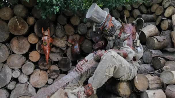 Personnage futuriste harceleur cyborg. Photographie d'Art en style steampunk 4K Footage.