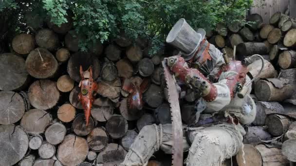 Personnage futuriste harceleur cyborg. Photographie d'Art en style steampunk 4K Footage.