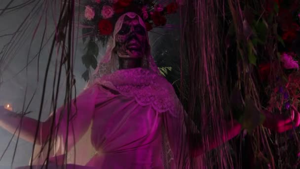 圣Muerte的奇形怪状化-神圣死亡-现代宗教崇拜.概念艺术童话故事4K镜头. — 图库视频影像