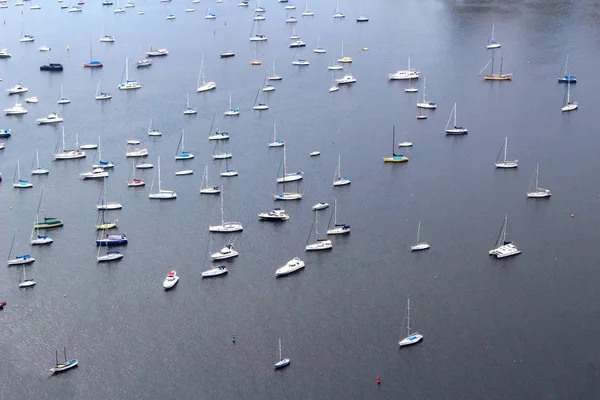 Vogelperspektive Von Segelbooten Und Yachten Vor Anker Der Bucht Von — Stockfoto