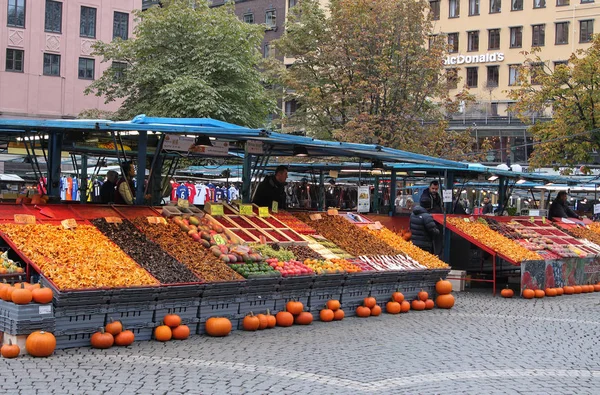 Estocolmo Suécia 2016 Mercado Livre Vendendo Uma Variedade Produtos Alimentos — Fotografia de Stock