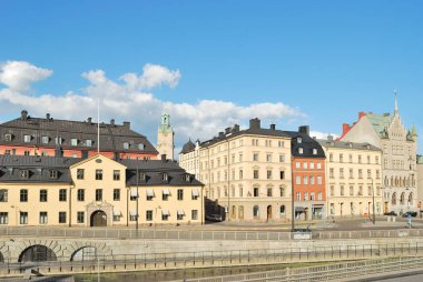 Stockholm, İsveç. Güneşli yaz akşamları eski şehir