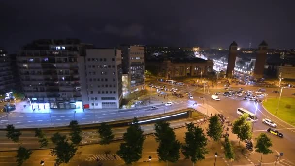 Plaza España Por Noche Vista Aérea Del Tráfico — Vídeos de Stock