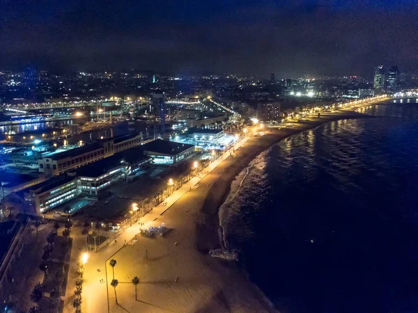 Port Oceanfront Bracelona Night Aerial View — Stock Photo, Image