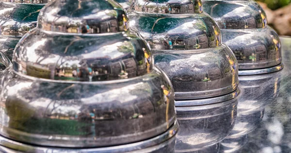 Silver Metallic Ice Cream Containers — Stock Photo, Image