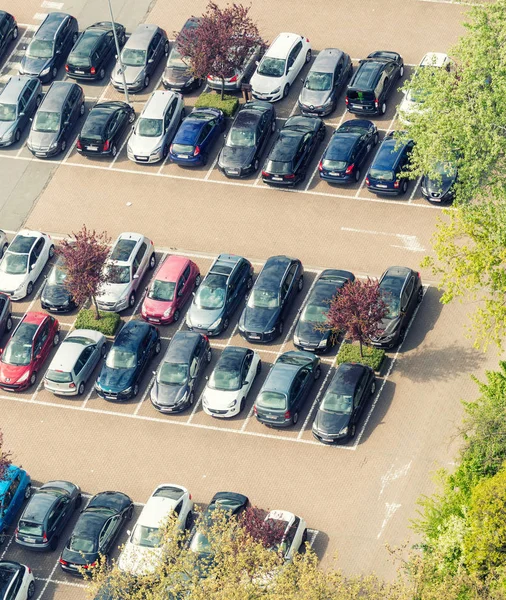 Aerial View City Parking Rows Cars — Stock Photo, Image