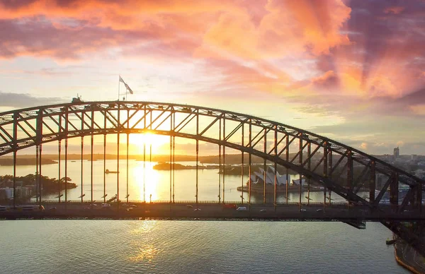 Sydney Harbour Bridge Naplemente Nézd Égből — Stock Fotó