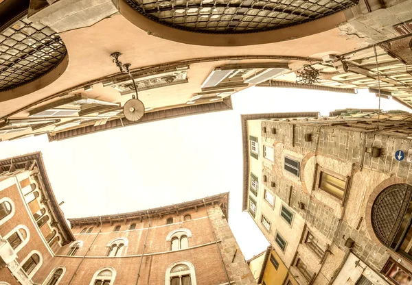 Ancient Medieval City Buildings Lucca Tuscany Fisheye View — Stock Photo, Image