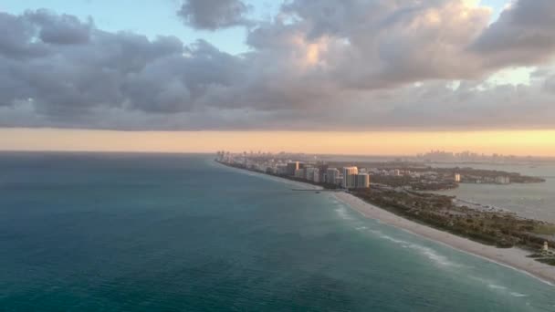 Widok Helikoptera Miami Beach Zachodzie Słońca — Wideo stockowe