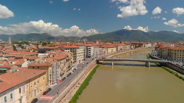 Aerial View Beautiful Lungarni Pisa Arno River Medieval Buildings Tuscany — Stock Photo, Image