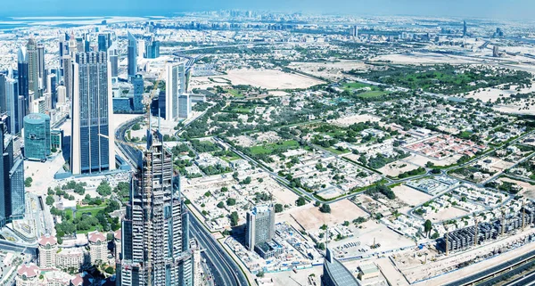 Letecký Pohled Panorama Dubaje Při Západu Slunce — Stock fotografie