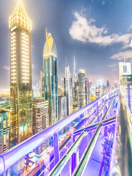 Dubai Eau Décembre 2016 Shekh Zayed Road Nuit Vue Aérienne — Photo