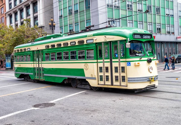 San Francisco Sierpnia 2017 Vintage Tramwaj Wózek Kolejki Linowej Ulicach — Zdjęcie stockowe