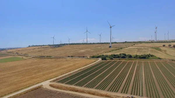 Beautiful Aerial View Industrial Windmills Open Countryside — Stock Photo, Image