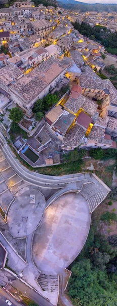 Overhead Panorama Flygfoto Över Medeltidsstaden Kullen Vid Solnedgången — Stockfoto