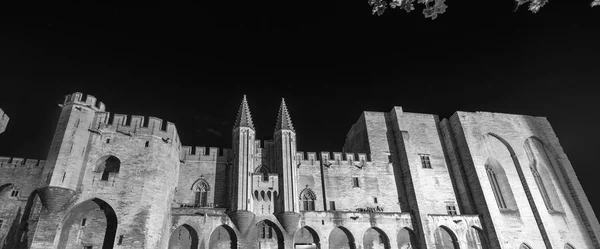 Pałacu Papieży Nocy Avignon Francja — Zdjęcie stockowe