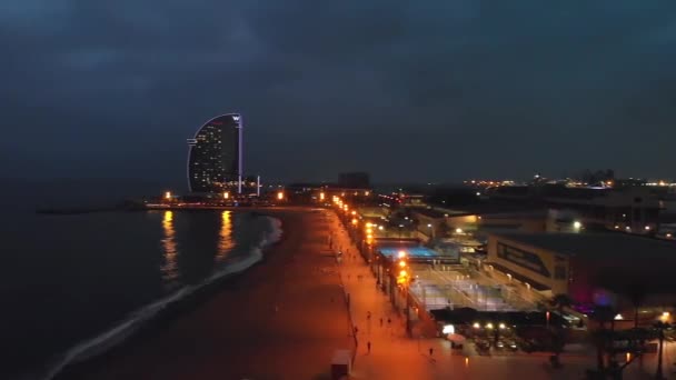 Marina Vela Barcelona España Vista Nocturna — Vídeo de stock