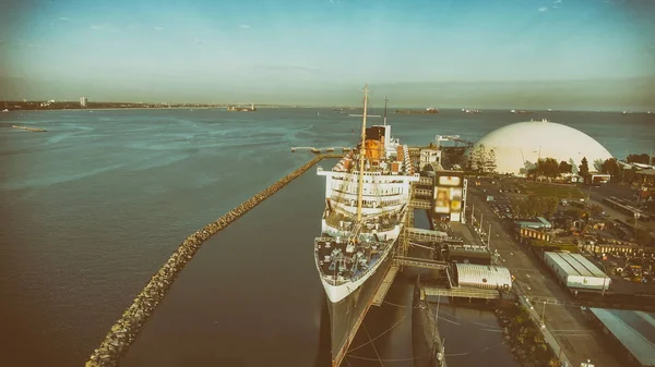 Increíble Vista Aérea Queen Mary Atracada Long Beach California — Foto de Stock