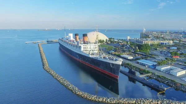 Luchtfoto Van Queen Mary Verbazingwekkend Aangemeerd Long Beach Californië — Stockfoto