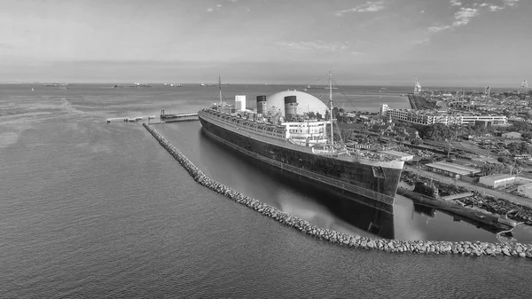 Increíble Vista Aérea Queen Mary Atracada Long Beach California — Foto de Stock