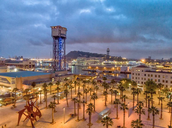 Barcelona Port Barceloneta Letecký Pohled Pobřeží Oceánu Noci — Stock fotografie