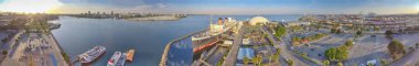 Queen Mary harika panoramik manzarasını havadan, Long Beach, California - ABD.