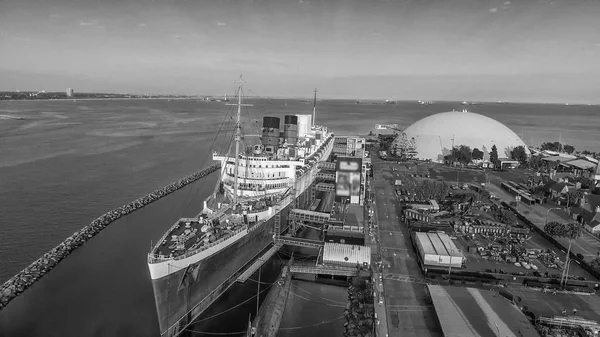 Luchtfoto Van Queen Mary Verbazingwekkend Aangemeerd Long Beach Californië — Stockfoto