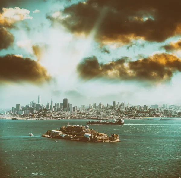 Vue Aérienne Île Alcatraz Depuis Hélicoptère San Francisco — Photo